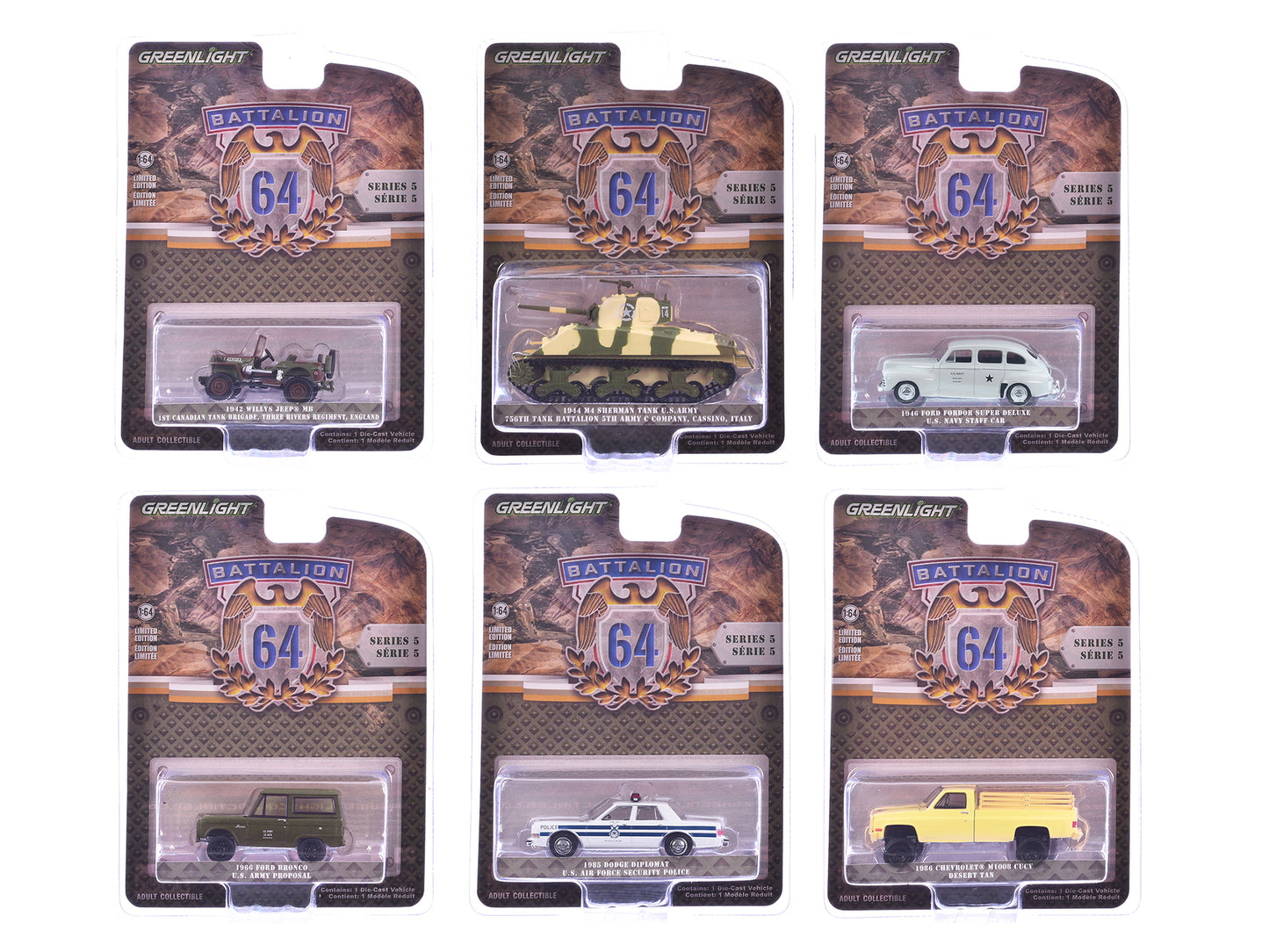 GreenLight "Battalion 64" Series 5 Set of 6 pieces 1/64 Diecast Models by <h2>"Battalion Greenlight</h2> <p>High-quality model car perfect for collectors and enthusiasts. Features detailed interior ex