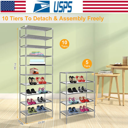 10 Tiers Shoes Rack Shelves 27 Pairs Storage Organizer Stand Non-Woven Fabric D