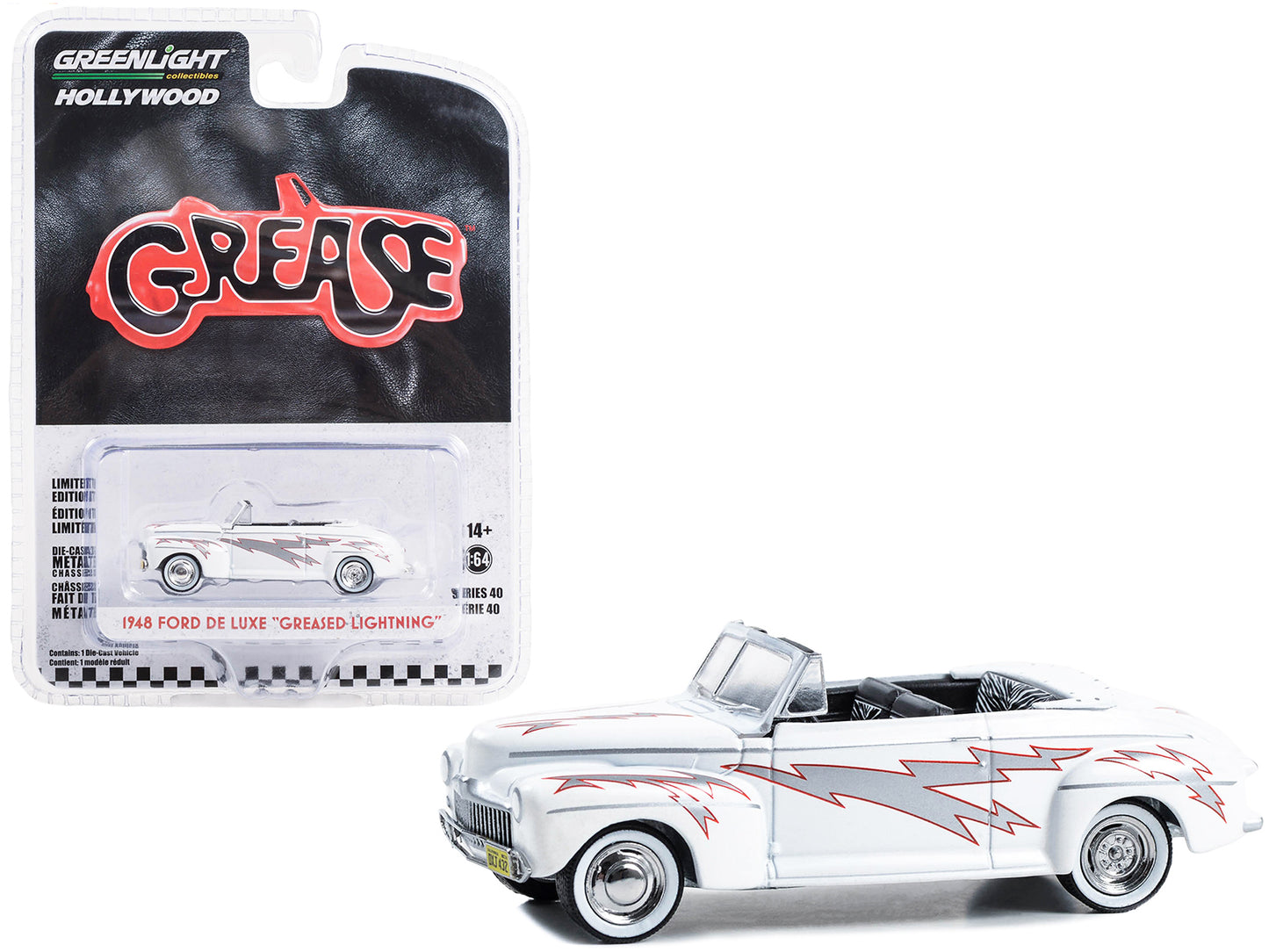GreenLight 1948 Ford De Luxe Convertible "Greased Lightning" White with Graphics "Grease" (1978) Movie "Hollywood Series" Release 40 1/64 Diecast Model Car by <h2>1948 Greenlight</h2> <p>High-quality