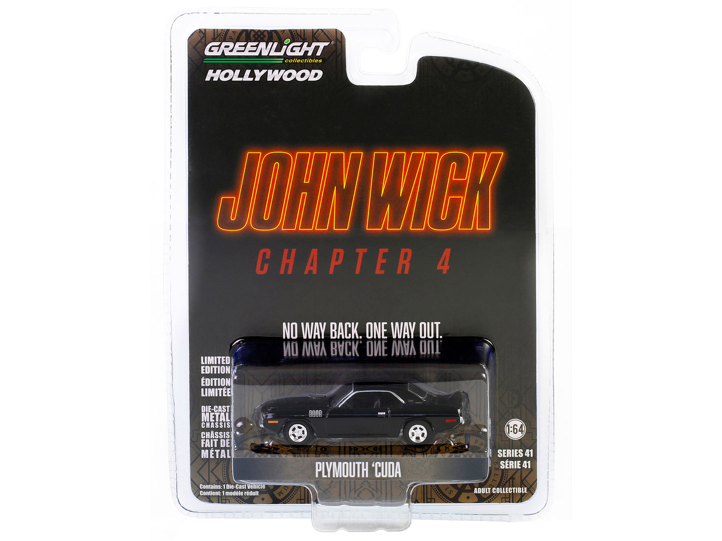 GreenLight Plymouth Barracuda Black "John Wick: Chapter 4" (2023) Movie "Hollywood Series" Release 41 1/64 Diecast Model Car by <h2>Plymouth Greenlight</h2> <p>High-quality perfect for collectors and