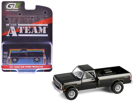 1981 Dodge Power Ram Prospector Pickup Truck Black "The A-Team" (1983-1987) TV Series "Hollywood Series" Release #43 1/64 T&y Diecast Model Car by Greenlight