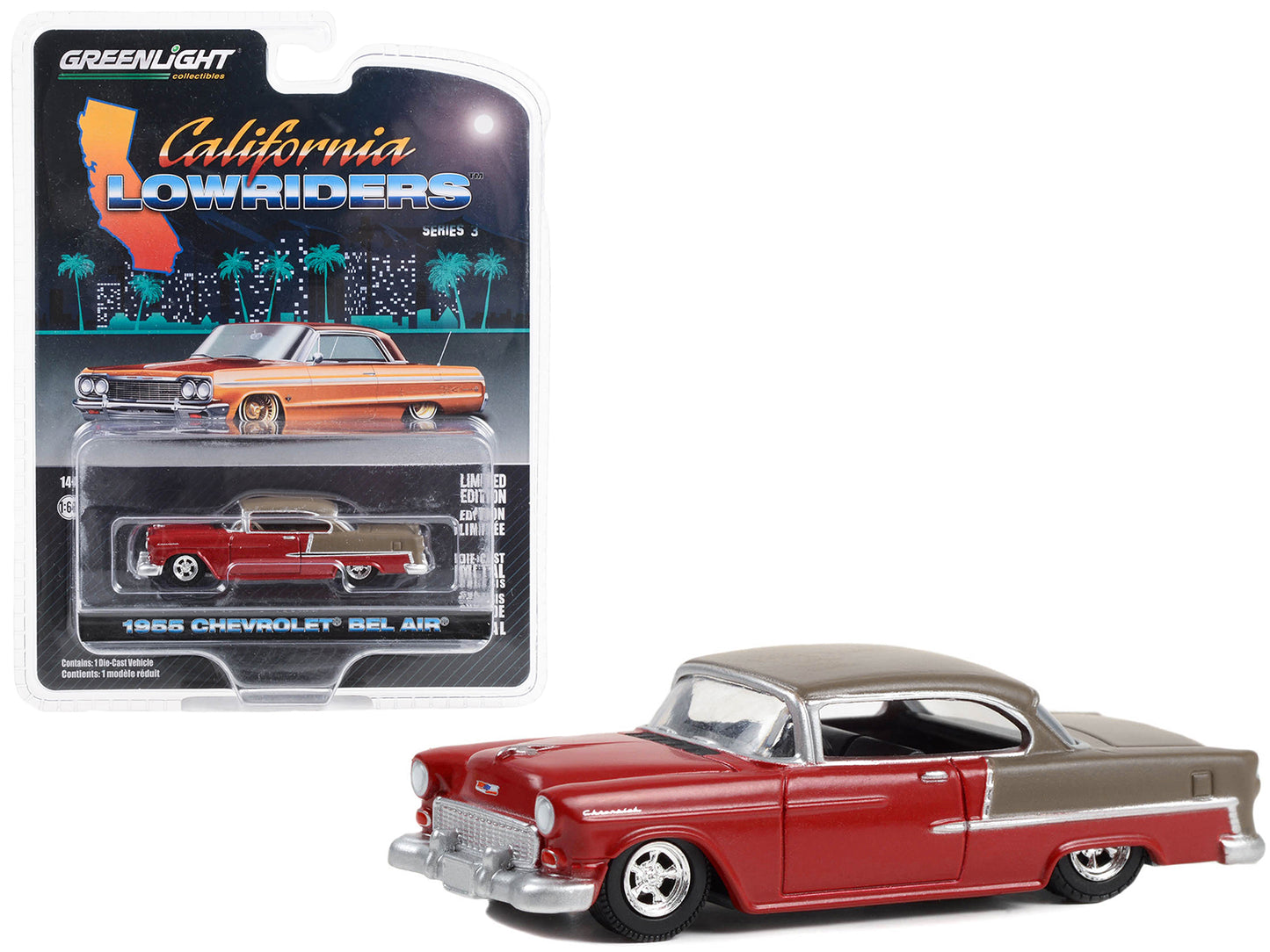 GreenLight 1955 Chevrolet Bel Air Lowrider Ruby Red and Matt Bronze "California Lowriders" Series 3 1/64 Diecast Model Car by <h2>1955 Greenlight</h2> <p>High-quality perfect for collectors enthusiast