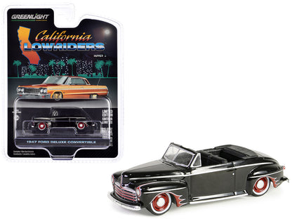 GreenLight 1947 Ford Deluxe Convertible Lowrider Black wit h Red Graphics "California Lowriders" Series 5 1/64 Diecast Model Car by <h2>1947 Greenlight</h2> <p>High-quality perfect for collectors and
