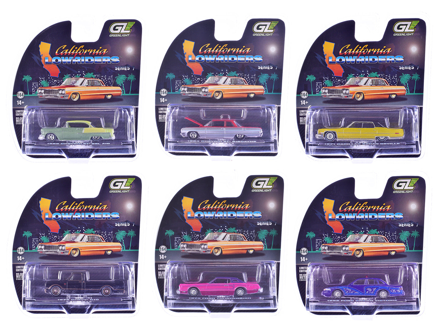 GreenLight "California Lowriders" Series 7 Set of 6 pieces 1/64 Diecast Model Cars by <h2>"California Greenlight</h2> <p>High-quality car perfect for collectors and enthusiasts. Features detailed inte
