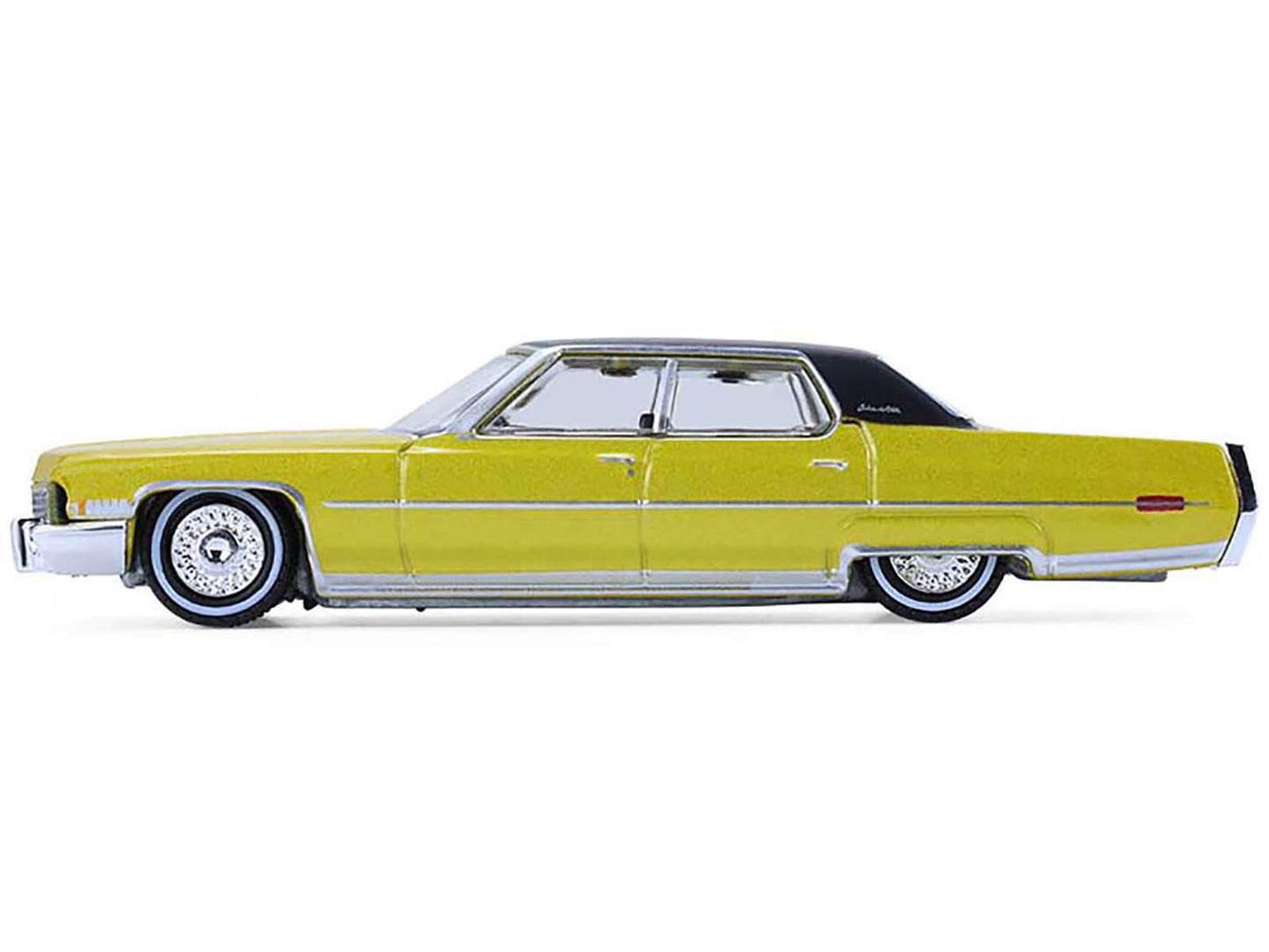 GreenLight 1971 Cadillac Sedan Deville Lowrider Gold Metallic with Black Top "California Lowriders" Series 7 1/64 Diecast Model Car by <h2>1971 Greenlight</h2> <p>High-quality perfect for collectors a
