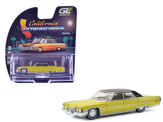 1971 Cadillac Sedan Deville Lowrider Gold Metallic with Black Top "California Lowriders" Series 7 1/64 T&y Diecast Model Car by Greenlight