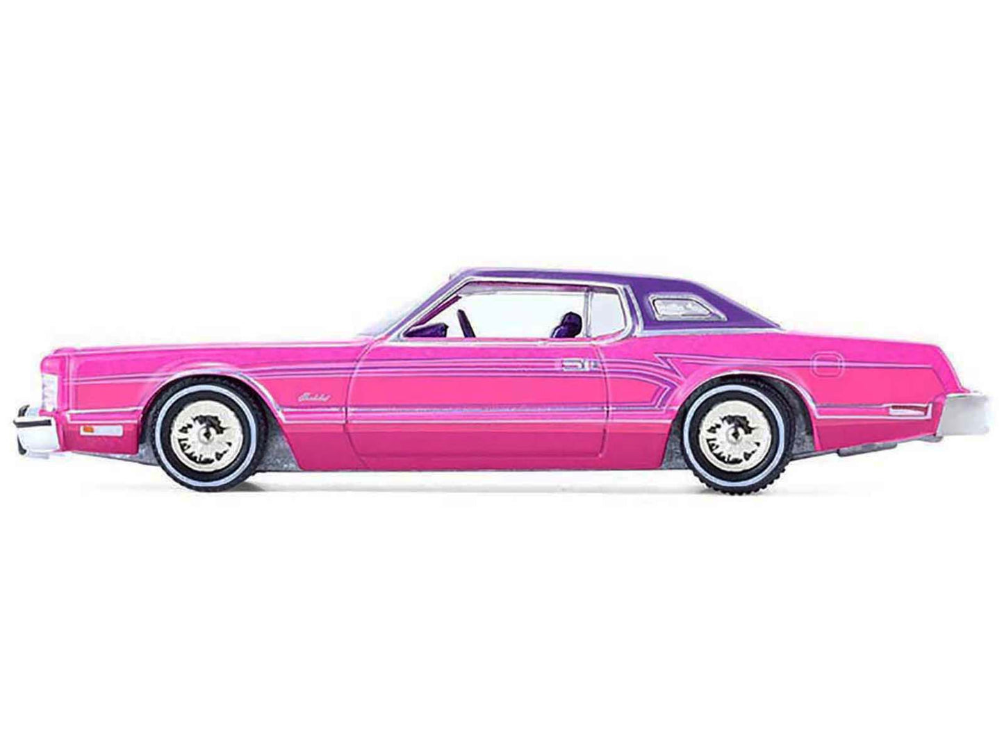 GreenLight 1975 Ford Thunderbird Lowrider Pink Metallic with Purple Top and Graphics Interior "California Lowriders" Series 7 1/64 Diecast Model Car by <h2>1975 Greenlight</h2> <p>High-quality perfect