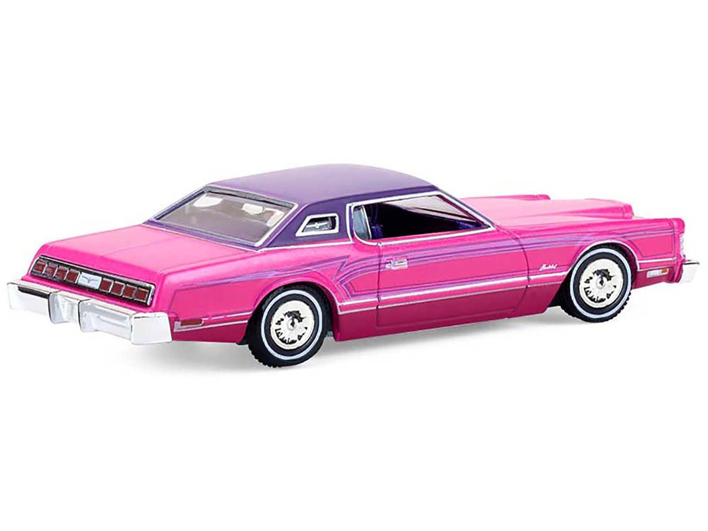 GreenLight 1975 Ford Thunderbird Lowrider Pink Metallic with Purple Top and Graphics Interior "California Lowriders" Series 7 1/64 Diecast Model Car by <h2>1975 Greenlight</h2> <p>High-quality perfect