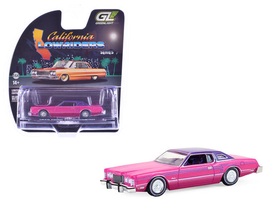 1975 Ford Thunderbird Lowrider Pink Metallic with Purple Top and Graphics with Purple Interior "California Lowriders" Series 7 1/64 T&y Diecast Model Car by Greenlight