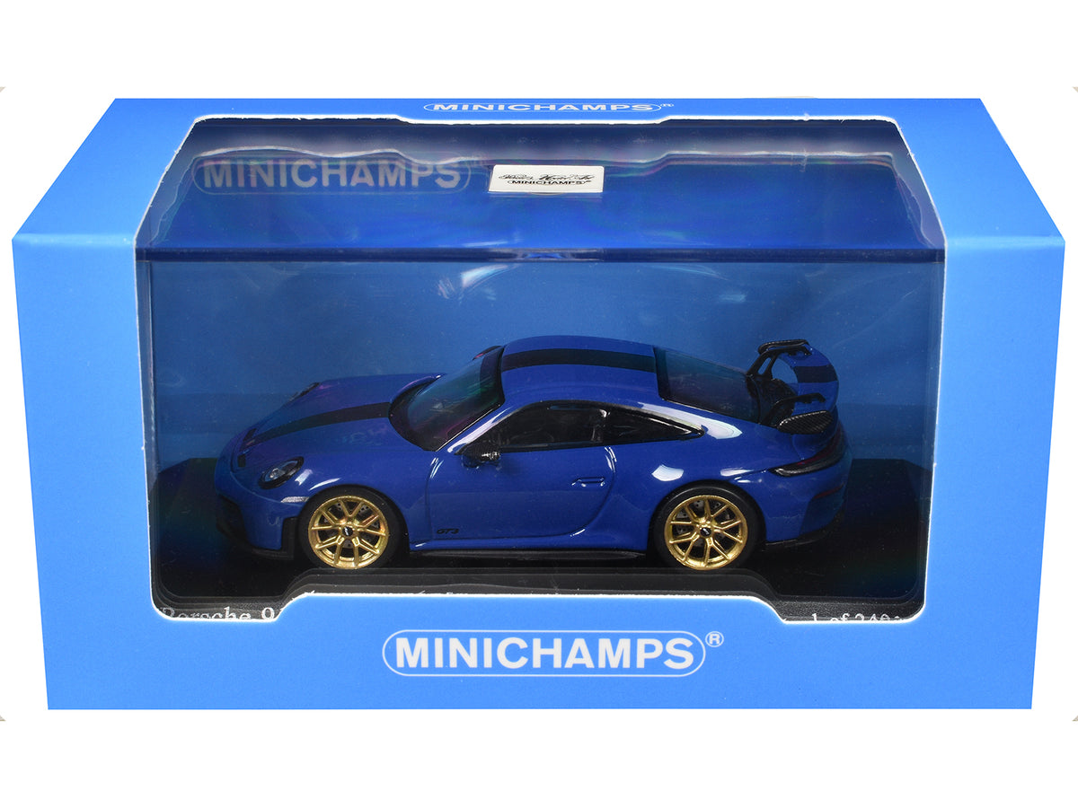 2025 Porsche 911 GT3 Weissach Package Blue with Carbon Stripe 1/64 Diecast