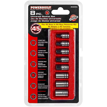 PowerBuilt 1/4" Drive Universal Socket Set with Storage Tray (8 Sockets)