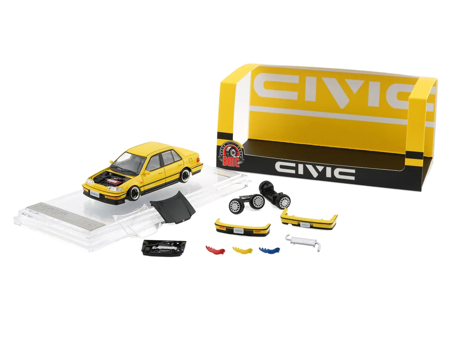 Honda Civic EF2 Custom Yellow with Alternate Parts 1/64 T&y Diecast Model Car by BM Creations