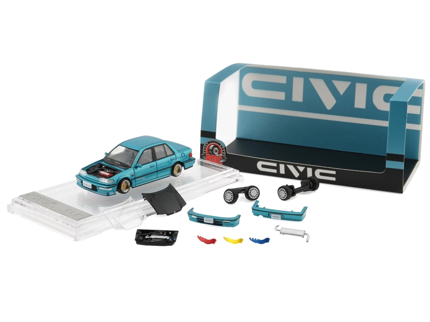 Honda Civic EF2 Custom Blue Metallic with Alternate Parts 1/64 T&y Diecast Model Car by BM Creations