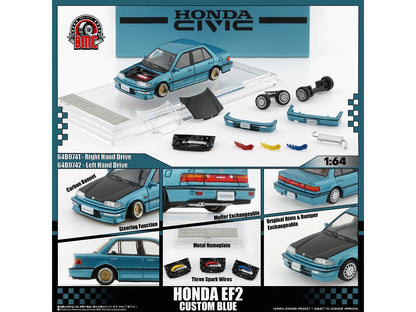 Honda Civic EF2 Custom Blue Metallic with Alternate Parts 1/64 T&y Diecast Model Car by BM Creations