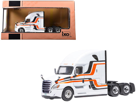 2018 Freightliner Cascadia Truck Tractor White with Black and Orange Stripes 1/64 T&y Diecast Model by IXO Models