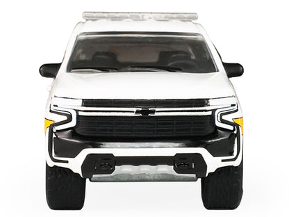 GreenLight 2024 Chevrolet Tahoe "Montgomery County Maryland Fire & Rescue Bethesda-Chevy Chase Squad" White with Yellow Stripes "Fire Rescue" Series #5 1/64 Diecast Model Car by <h2>2024 Greenlight</h