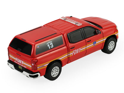 GreenLight 2023 Chevrolet Silverado Pickup Truck with Camper Shell "FDNY (New York City Fire Department)" Red Stripes "Fire & Rescue" Series #5 1/64 Diecast Model Car by <h2>2023 Greenlight</h2> <p>Hi