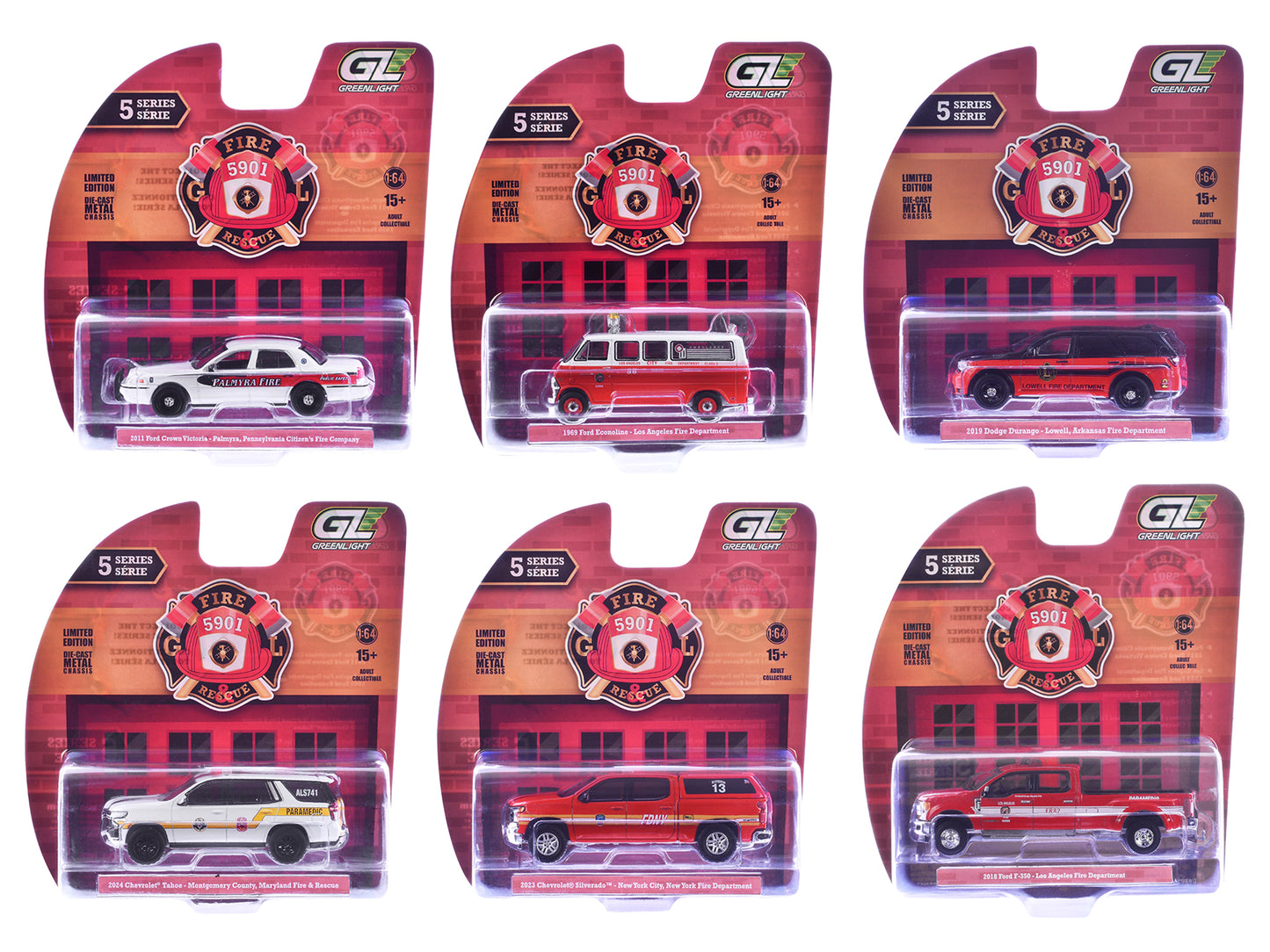 GreenLight "Fire & Rescue" Series #5 Set of 6 Cars 1/64 Diecast Model by <h2>"Fire Greenlight</h2> <p>High-quality car perfect for collectors and enthusiasts. Features detailed interior exterior craft