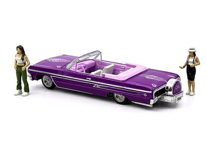 1964 Chevrolet Impala SS 409 Convertible Purple Metallic with Purple and White Interior with 2 Figures Limited Edition to 4950 pieces Worldwide 1/64 T&y Diecast Models by M2 Machines