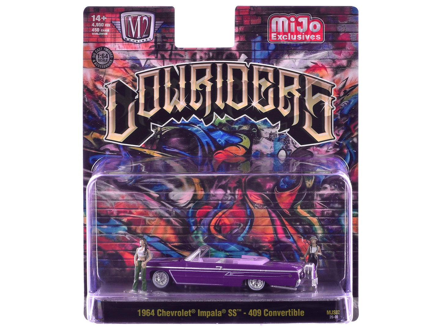 1964 Chevrolet Impala SS 409 Convertible Purple Metallic with Purple and White Interior with 2 Figures Limited Edition to 4950 pieces Worldwide 1/64 T&y Diecast Models by M2 Machines