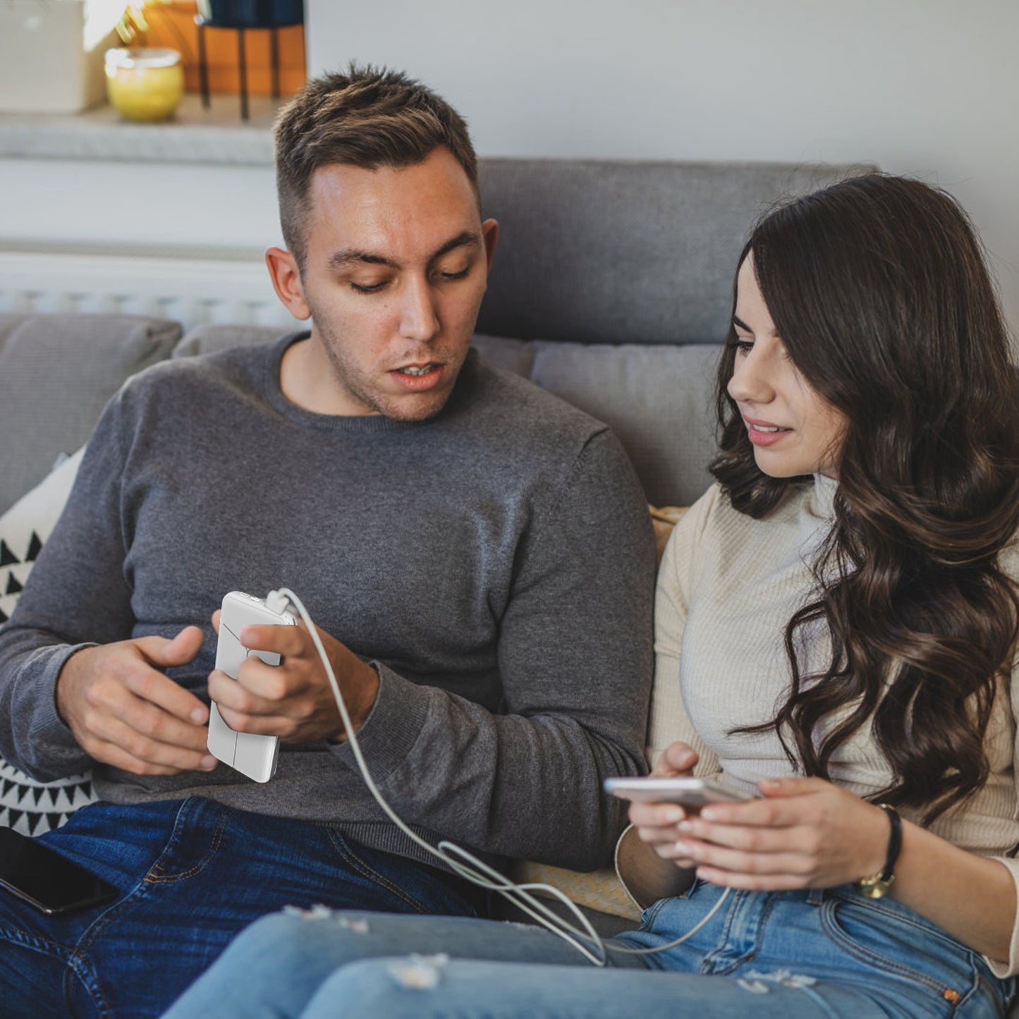 10000Mah Power Bank Portable Charger With Us Plug 2 Built-In Cables External Ba