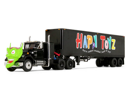 White Western Star 4800 with Green Goblin Head and 40' Vintage Trailer Black with Graphics "Maximum Overdrive" (1986) Movie 40th Anniversary 1/64 T&y Diecast Model by DCP/First Gear