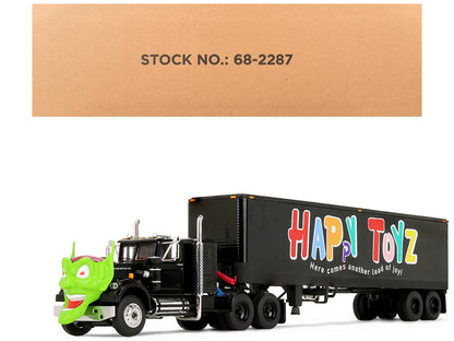 White Western Star 4800 with Green Goblin Head and 40' Vintage Trailer Black with Graphics "Maximum Overdrive" (1986) Movie 40th Anniversary 1/64 T&y Diecast Model by DCP/First Gear