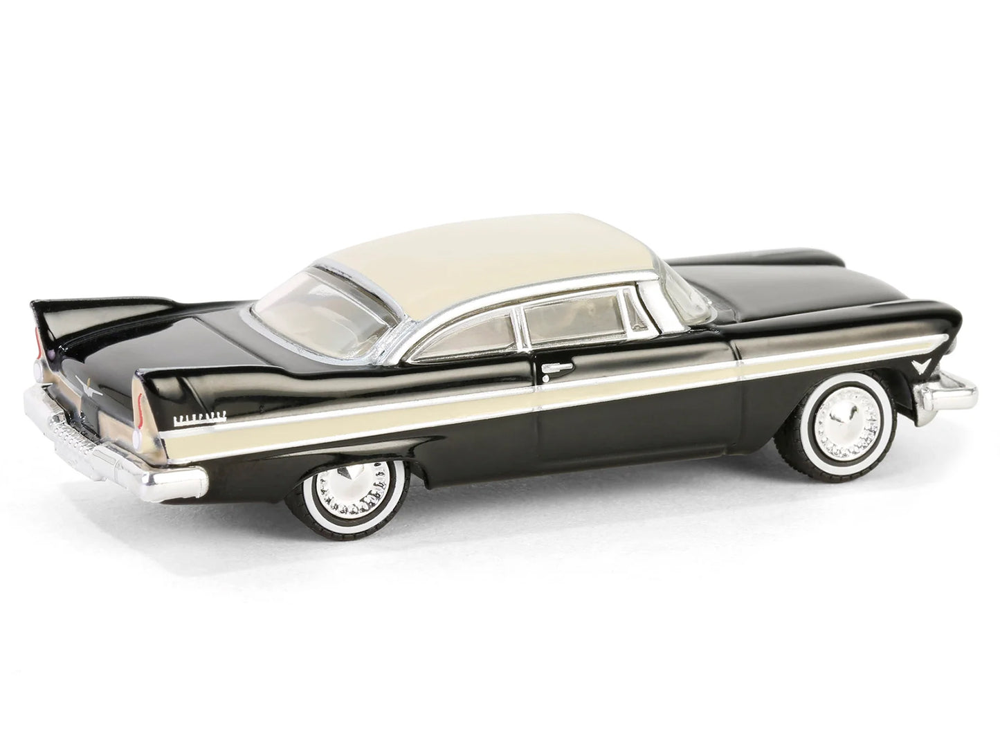 GreenLight 1957 Plymouth Belvedere Jet Black with Sand Dune White Top and Stripes "Showroom Floor" Series 6 1/64 Diecast Model Car by <h2>1957 Greenlight</h2> <p>High-quality perfect for collectors en