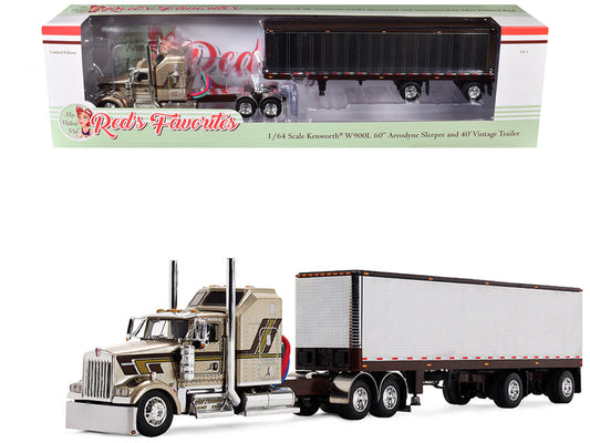 Kenworth W900L with 60" Aerodyne Sleeper and 40' Vintage Trailer "Red's Favorites - Jason Sanders" Beige with Stripes 1/64 T&y Diecast Model by DCP/First Gear