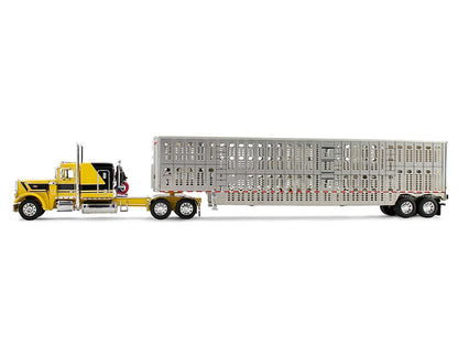 Peterbilt 359 with 63" Flat Top Sleeper & Wilson Silverstar Livestock Trailer "Red's Favorites - Hank Cosper" Yellow with Black Stripes 1/64 Diecast Model by DCP/First Gear