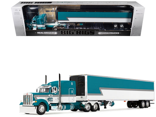 Peterbilt 379 with 63" Mid-Roof Sleeper and 53' Utility Trailer with Reefer "Tway Rose Transport" Teal and White with Stripes "Big Rigs" Series II #5 1/64 T&y Diecast Model by DCP/First Gear