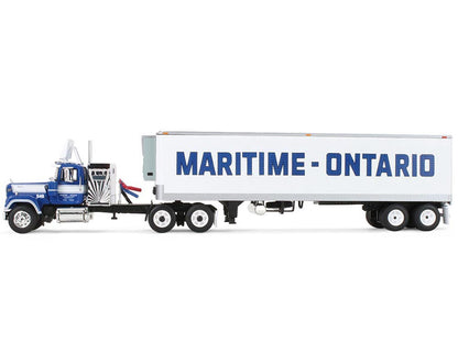 Mack Super-Liner with 36" Vintage Sleeper and 40' Vintage Trailer with Reefer "Maritime-Ontario" Blue with White Stripes "Legacy" Series #4 1/64 Diecast Model by DCP/First Gear