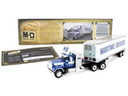 Mack Super-Liner with 36" Vintage Sleeper and 40' Vintage Trailer with Reefer "Maritime-Ontario" Blue with White Stripes "Legacy" Series #4 1/64 Diecast Model by DCP/First Gear