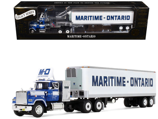 Mack Super-Liner with 36" Vintage Sleeper and 40' Vintage Trailer with Reefer "Maritime-Ontario" Blue with White Stripes "Legacy" Series #4 1/64 T&y Diecast Model by DCP/First Gear