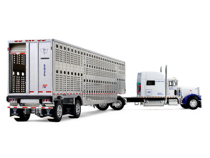 Peterbilt 379 with 70" Mid-Roof Sleeper and Wilson Silverstar Livestock Trailer "National Carriers" White "Legacy Series #5" 1/64 T&y Diecast Model by DCP/First Gear