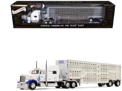 Peterbilt 379 with 70" Mid-Roof Sleeper and Wilson Silverstar Livestock Trailer "National Carriers" White "Legacy Series #5" 1/64 T&y Diecast Model by DCP/First Gear