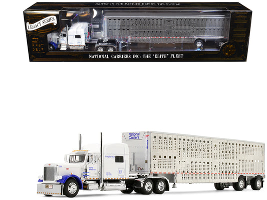 Peterbilt 379 with 70" Mid-Roof Sleeper and Wilson Silverstar Livestock Trailer "National Carriers" White "Legacy Series #5" 1/64 T&y Diecast Model by DCP/First Gear