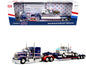 Kenworth W900L with 72" Aerocab Flat Top Sleeper Blue with White Stripes and Fontaine Magnitude Lowboy Trailer with Kenworth W900A Load White with Blue and Red Stripes "America 250" 1/64 T&y Diecast Model by DCP/First Gear