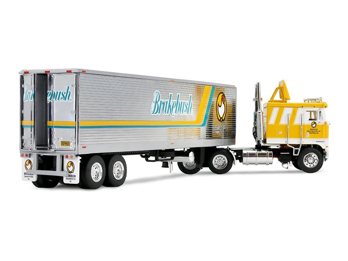 Kenworth K100 COE Flat Top 40' Vintage Trailer Reefer Brakebush Yellow Grpahics