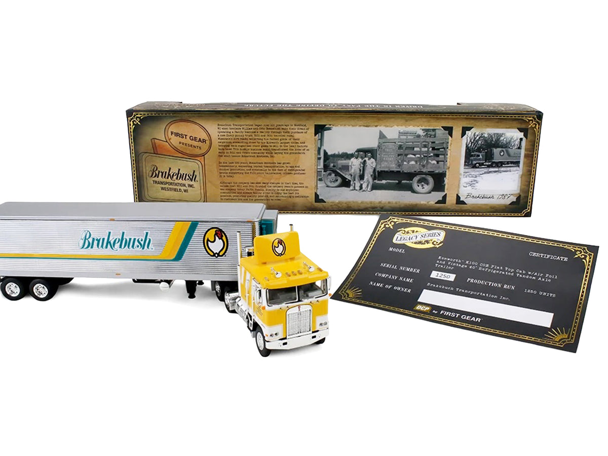 Kenworth K100 COE Flat Top 40' Vintage Trailer Reefer Brakebush Yellow Grpahics