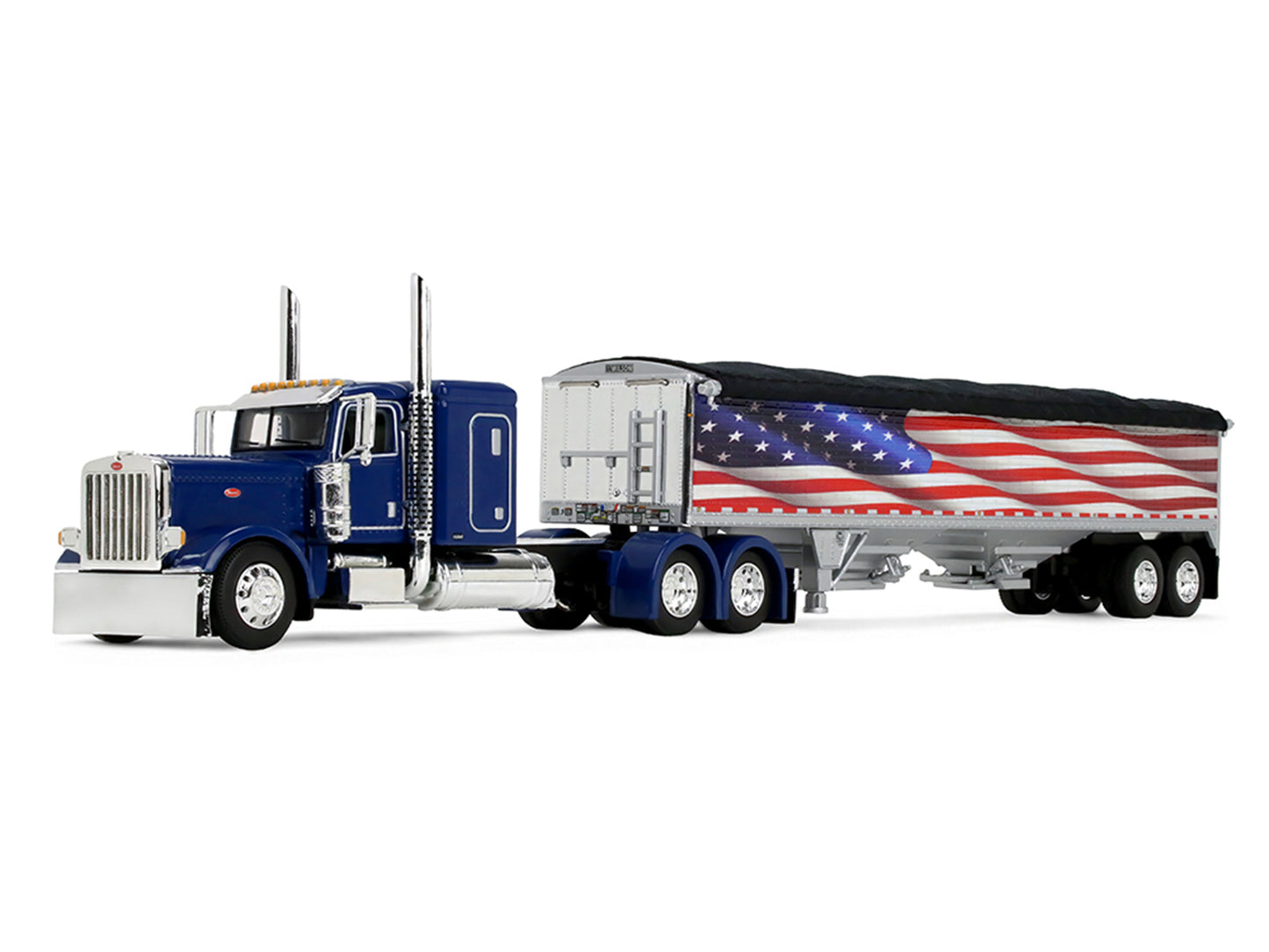 Peterbilt 389 with 48" Flat Top Sleeper and 43' Wilson Pacesetter High Side Grain Trailer "Wilson USA 250" Blue 1/64 T&y Diecast Model by DCP/First Gear