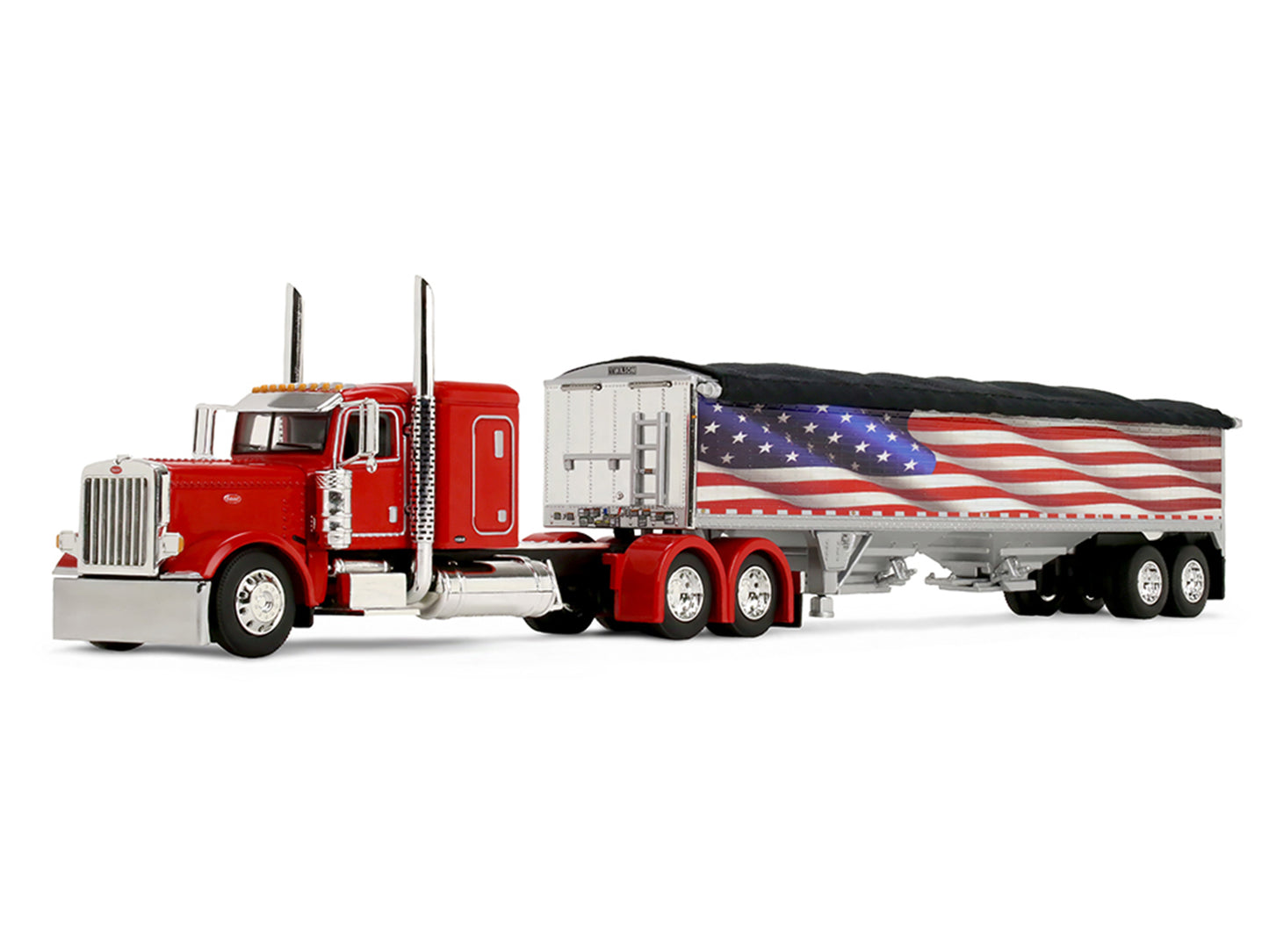 Peterbilt 389 with 48" Flat Top Sleeper and 43' Wilson Pacesetter High Side Grain Trailer "Wilson USA 250" Red 1/64 T&y Diecast Model by DCP/First Gear