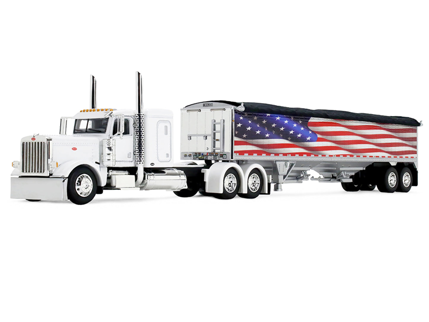 Peterbilt 389 with 48" Flat Top Sleeper and 43' Wilson Pacesetter High Side Grain Trailer "Wilson USA 250" White 1/64 T&y Diecast Model by DCP/First Gear