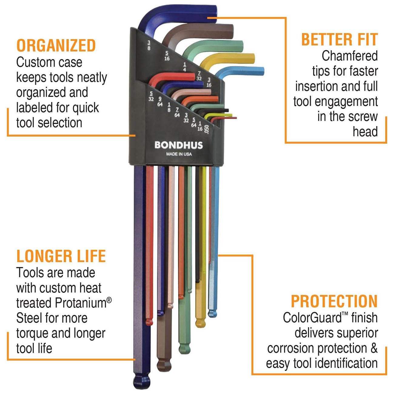 Bondhus ColorGuard Plated Balldriver Metric/SAE Ball End HEX L-Keys Double Set (22 Piece)