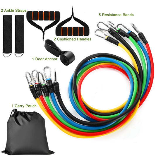 11Pcs Resistance Bands Set Fitness Workout Tubes Exercise Tube Up To 100Lbs W/