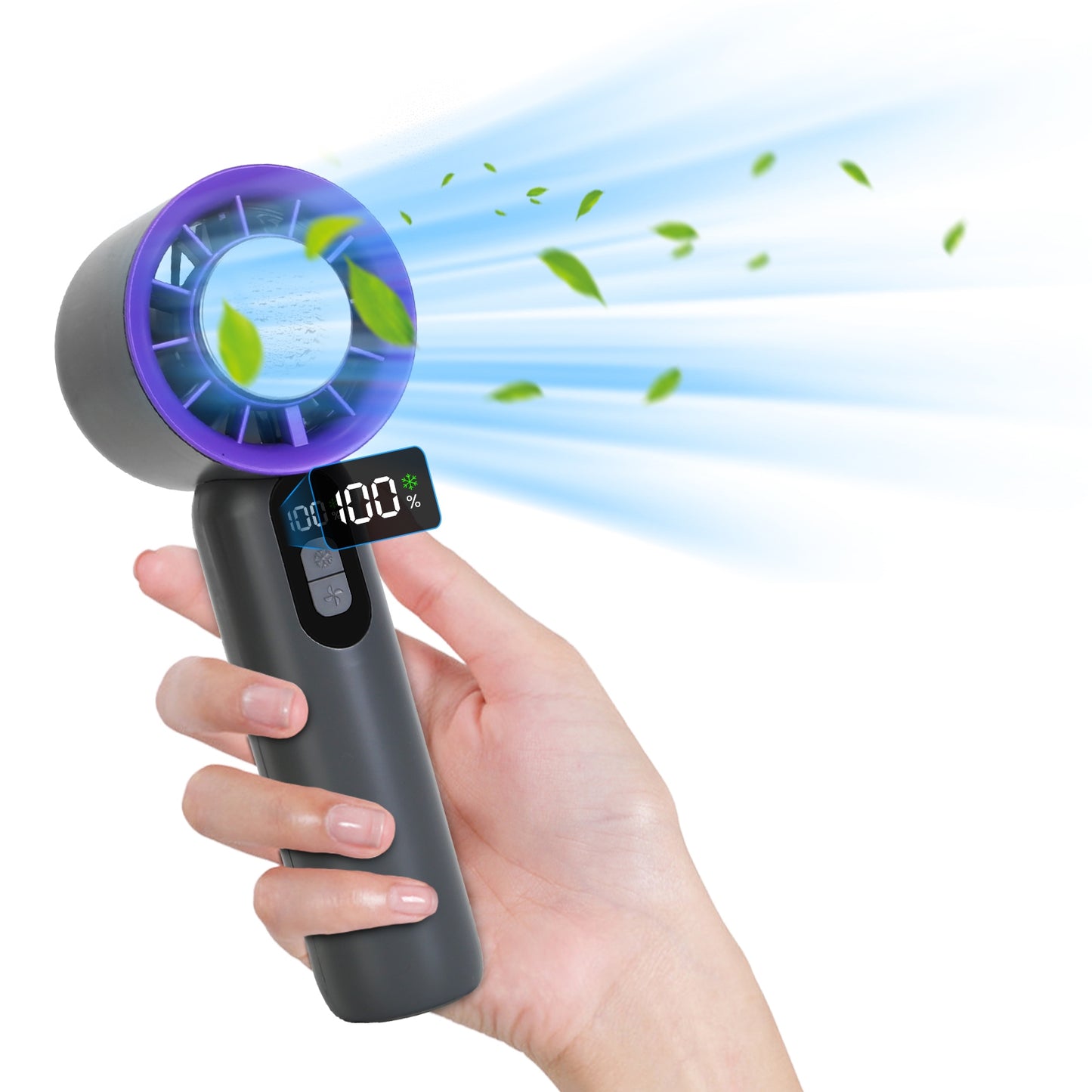 100 Speed Handheld Fan With Ice Cooler High Turbo 3000Mah Rechargeable Hand Lcd