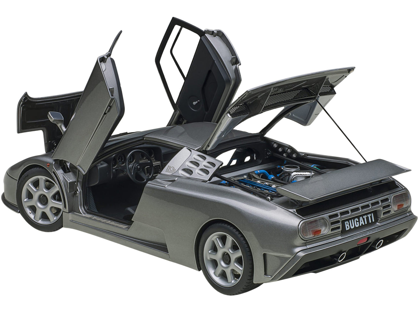 Bugatti EB110 SS Super Sport Grigio Metalizzatto Silver Metallic with Wheels 1/18 Model Car by Autoart <h2>Bugatti Autoart</h2> <p>High-quality diecast perfect for collectors and enthusiasts. Features