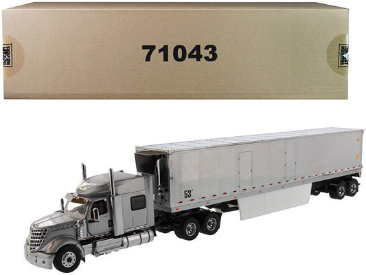 International LoneStar Sleeper Cab Silver with 53' Reefer Refrigerated Chrome Plated Van Trailer "Transport Series" 1/50 T&y Diecast Model by T&y Diecast Masters