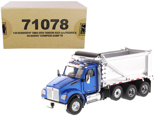 Kenworth T880S SFFA Tandem Axle with Pusher Axle OX Stampede Dump Truck Blue and Chrome "Transport Series" 1/50 T&y Diecast Model by T&y Diecast Masters