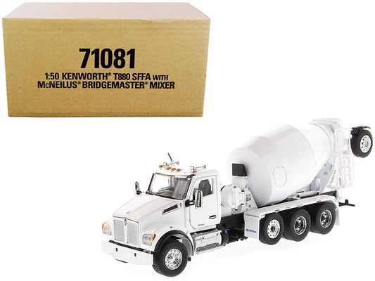 Kenworth T880 SFFA with McNeilus Bridgemaster Concrete Mixer White "Transport Series" 1/50 T&y Diecast Model by T&y Diecast Masters